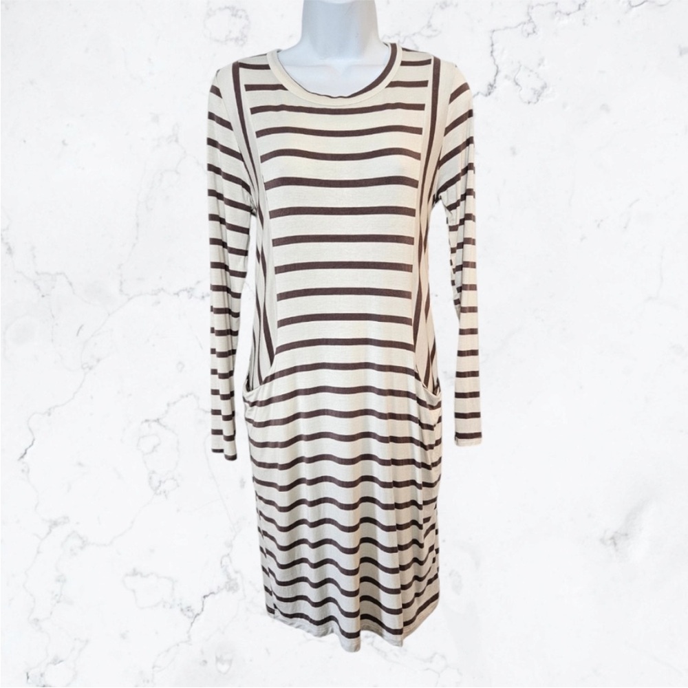 Les Amis Henly White with Gray Stripes - Long Sleeved Dress - Size Medium